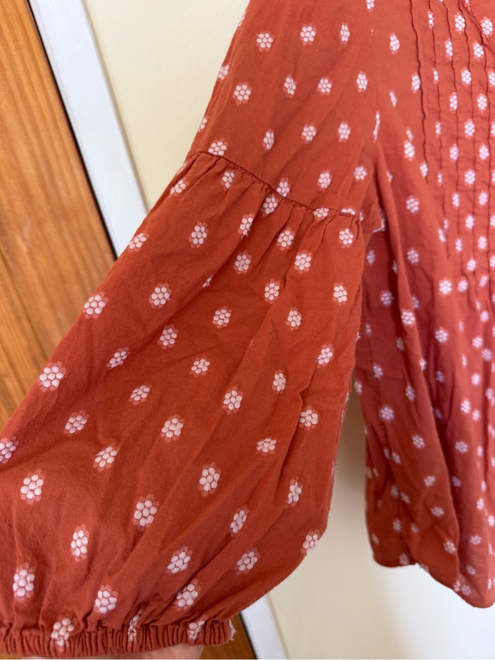 J. Jill Rust Dot Pintuck Button-Front Blouse - Picture 3 of 10